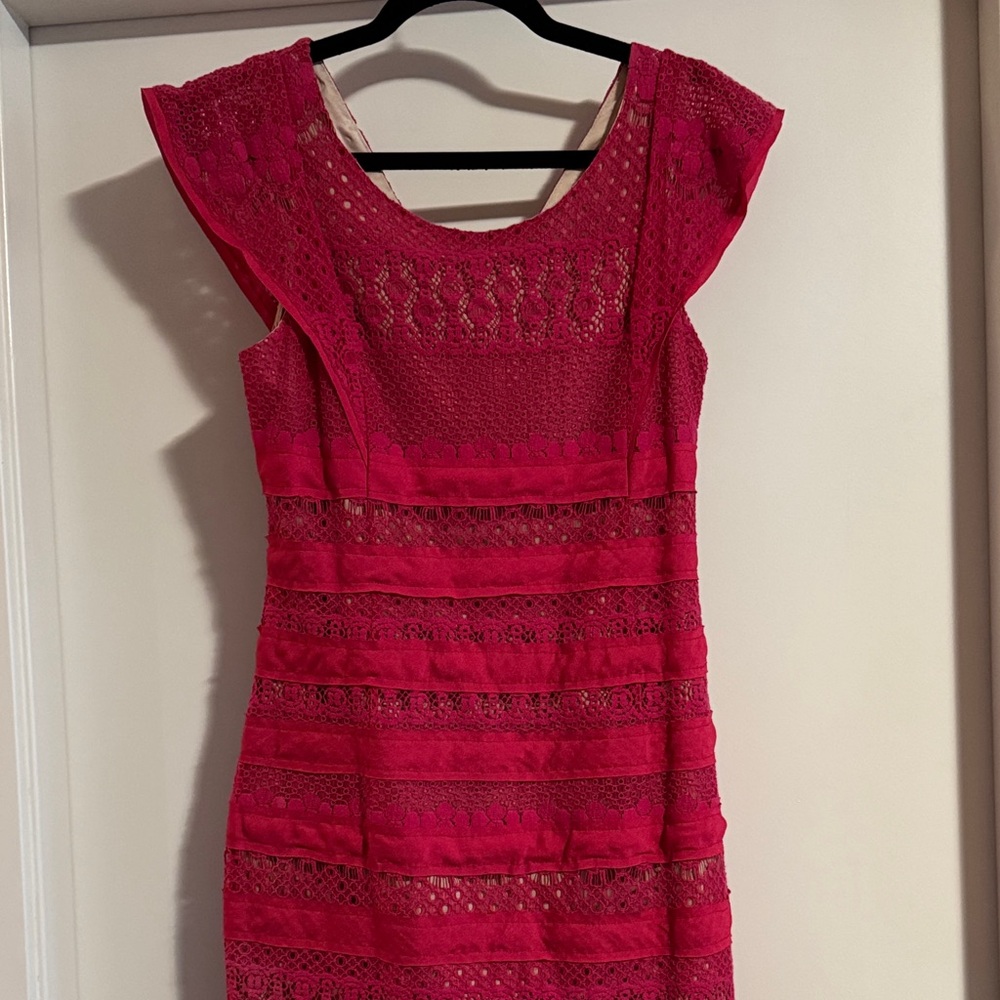 Erge Vibrant Pink Lace Mini Dress